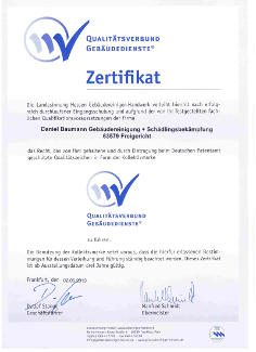 Zertifikat Gebäudereiniger 2013 G+S Daniel Baumann