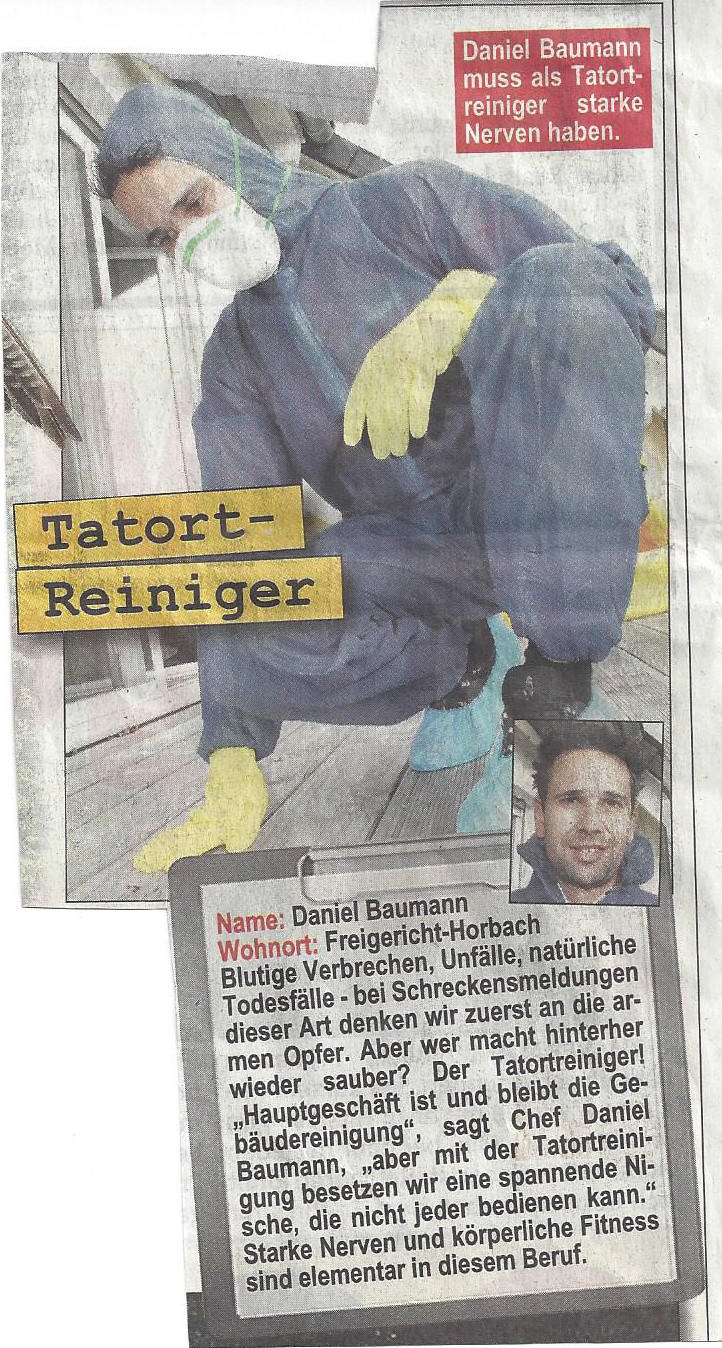 Tatortreiniger Daniel Baumann - Zeitungsartikel Prima Sonntag vom 23.11.2014
